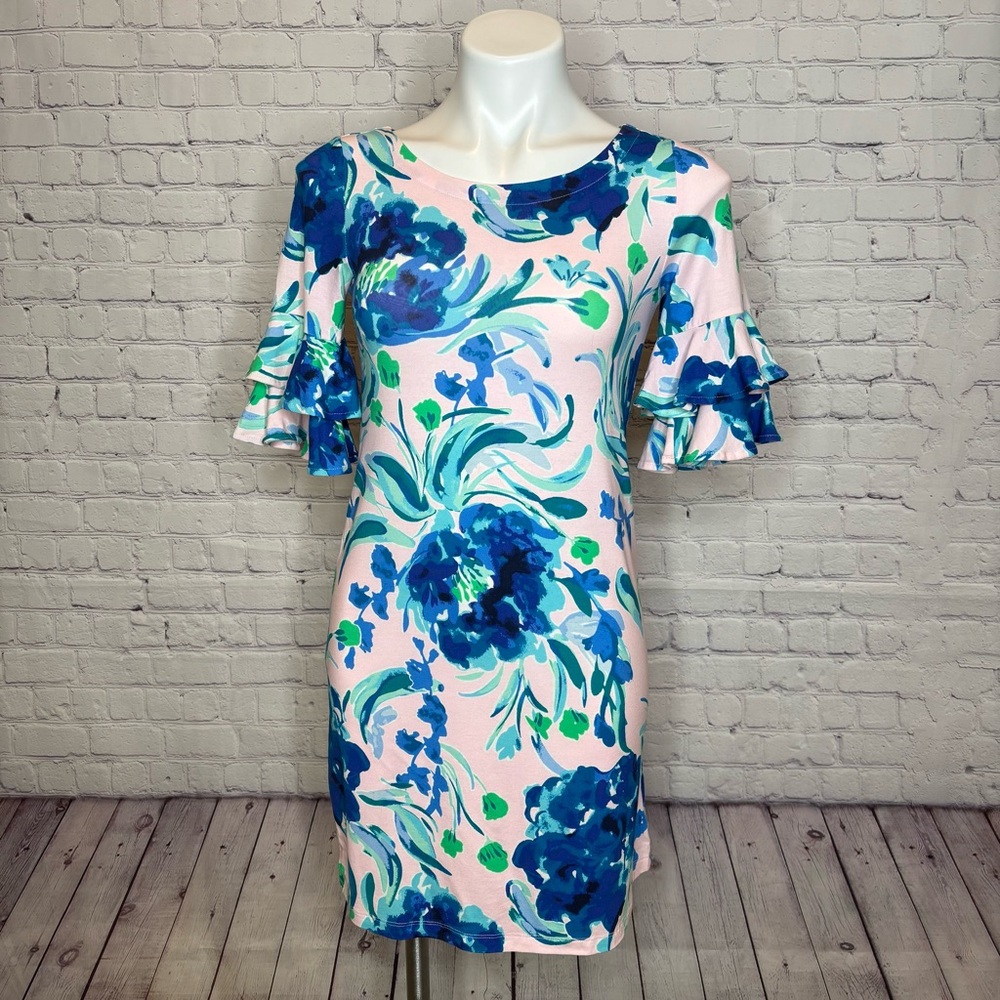 Lilly Pulitzer Lula Dress Pink Tropics Tint Sweet Pea Pink and Blue Size XXS